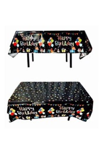Teo Tablecloth, Foil, Happy Birthday with Balloons Print, 137 x 183 cm, Black