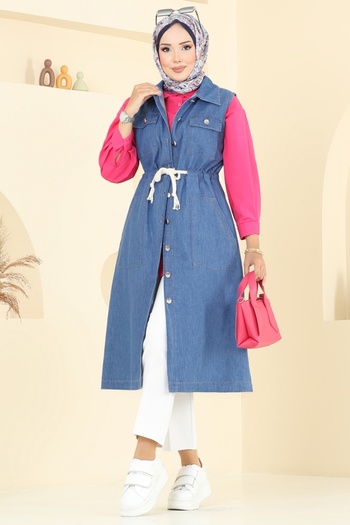 ModaMerve Buy Lace-Up Denim Vest 9156Plk541-Ms Light Denim
