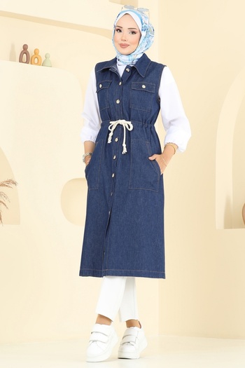 ModaMerve Buy Lace-Up Denim Vest 9156Plk541-Ms Dark Denim