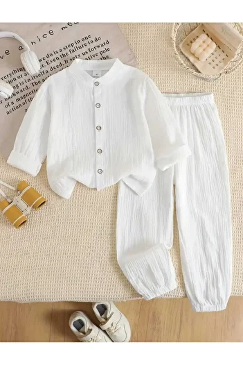 BEBEĞİME ÇORAP 100% Cotton Muslin Bohemian Elastic Cuff Shirt Set
