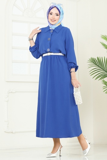 ModaMerve Snap Detail Skirt Suit 6022Uz662-Ms Indigo