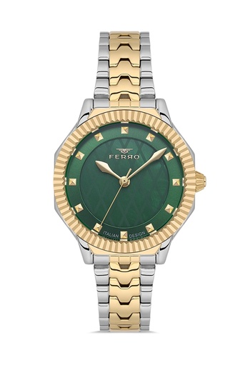 FERRO Yellow and Silver Steel Cord Women's Wristwatch Fl21632Awt-D6 3Atm Waterproof 2 Year Warranty