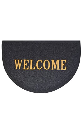 TOPI TOY Black door mat, PVC, with message, semi-round, 60x40 cm