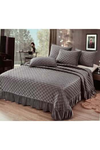 Pucioasa Double bed cover, 3 pieces, quilted velvet with ruffles 220x240