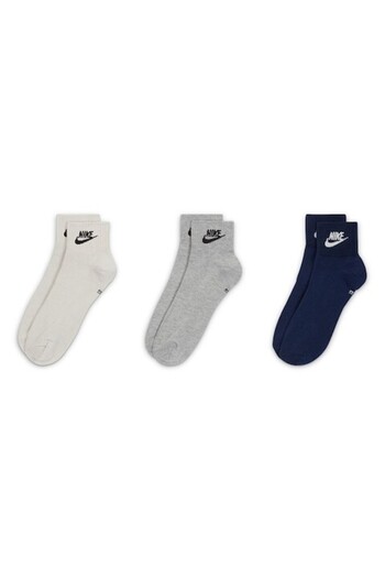 Nike , Set of unisex short socks with logo - 3 pairs, Grey, Light grey, Navy blue, XL