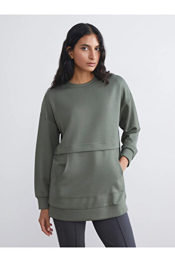 LC Waikiki Lcw Modest Green Crew Neck Women's Sweatshirt Tunic