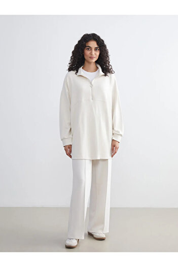 LC Waikiki Lcw Modest Beige Stand Collar Women's Sweatshirt Tunic