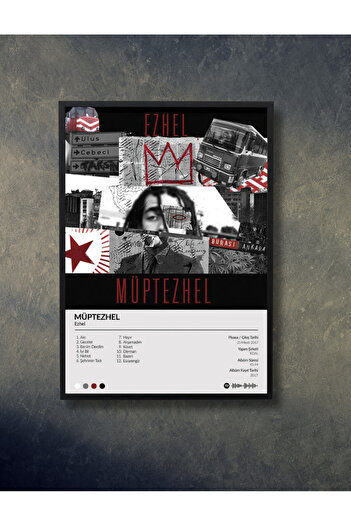 NT Handmade Black Frame Look Ezhel Müptezhel Album Cover Wall Decoration Mdf 20X30 cm Painting