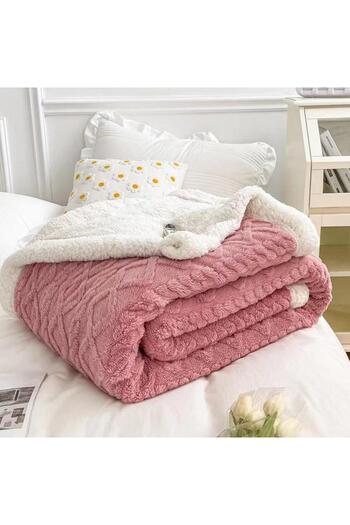 OEM Cocolino Thick Blanket, With Fur, 200x230cm, Knitted Type, Pink
