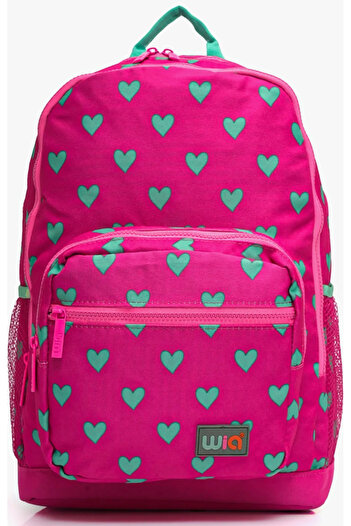 Wia Waterproof Heart Patterned Girl's 3-Piece School Bag Set - Backpack, Pen Holder, Lunch Box