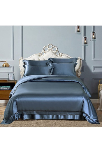 METİNEV Navy Blue 100% Cotton Satin Duvet Cover Set – Double – Shiny Texture.