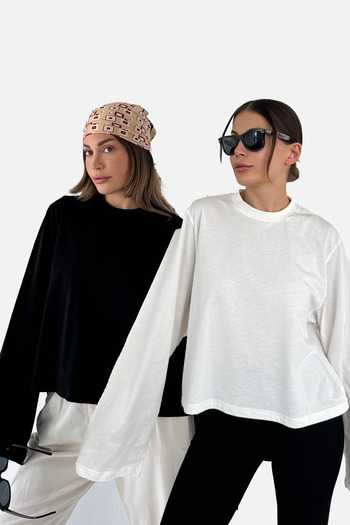 C&City Wide Sleeve Oversize 2 Pack T-Shirt 965 Black/Ecru