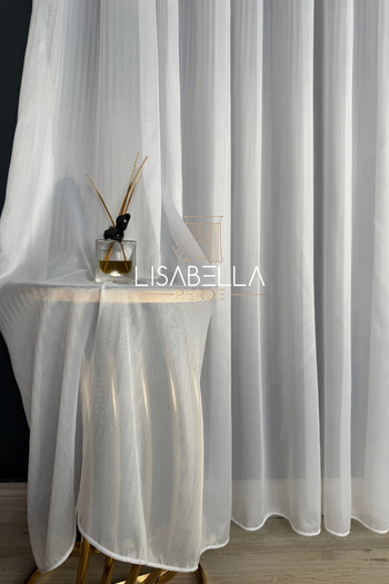 LisabellaHome Herringbone Pattern Elegance (White Color 1X2 Pile Stitched) Soft Draping Tulle Curtain