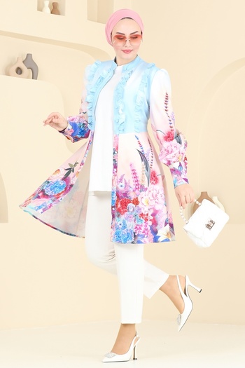 ModaMerve Sual Ruffle Detailed Tunic 2415Jnf844-Ms Blue