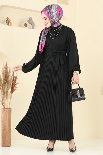 ModaMerve Pleated Aerobin Dress 3091Hbs856-Ms Black