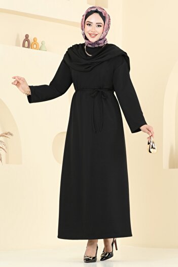 ModaMerve Shawl Detail Belted Dress 3057Ktr750-Ms Black