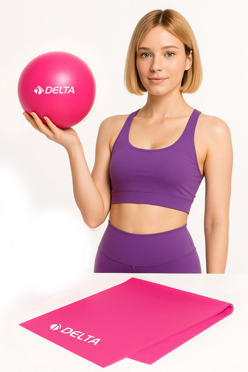 Delta Mini Pilates Set Set of 2 Pilates Balance Ball 20 Cm, 120 X 15 cm Pilates Rubber Band Pink
