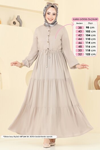 ModaMerve Waist Tunnelled Viscose Dress 1126Bg354-Ms Stone