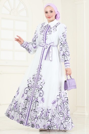 ModaMerve Sual Ethnic Patterned Dress 42105Jnf844-Ms Pattern2 Lilac