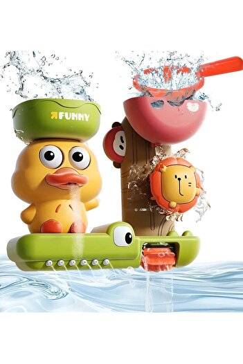 LIXADA Toddler Duck Suction Cup Bath Toy, Rotating, Spraying Multifunctional Interactive Bathtub Toy
