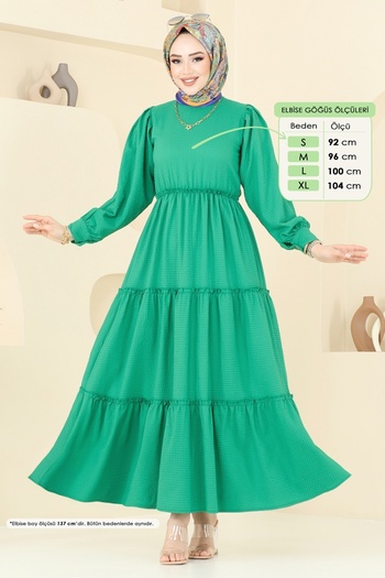 ModaMerve Pleated Skirt Hijab Dress 3033Tbl694-Ms Green