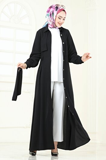 ModaMerve Button Front Dress Ferace 283Asn888-Ms Black