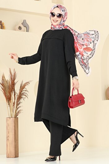 ModaMerve Elastic Cuff Hijab Suit 350Dvl817-Ms Black