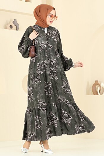 ModaMerve Viscose Dress with Elastic Cuffs 826Ozn1046-Ms Khaki