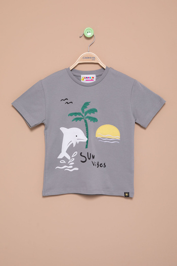 Cansın Mini Smoked Fish Printed Embroidered Baby Boy Crew Neck T-Shirt 20947