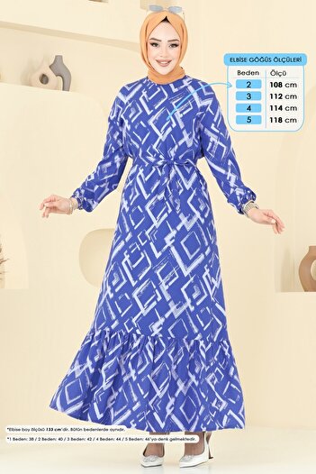 ModaMerve Patterned Hijab Dress 821Ozn1046-Ms Indigo