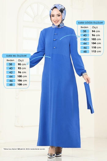 ModaMerve Rochie Hijab cu manșete elastice 226ASN888-MS Albastru