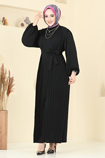 ModaMerve Pleated Aerobin Dress 3091Hbs856-Ms Black