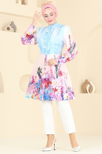 ModaMerve Sual Ruffle Detailed Tunic 2415Jnf844-Ms Blue
