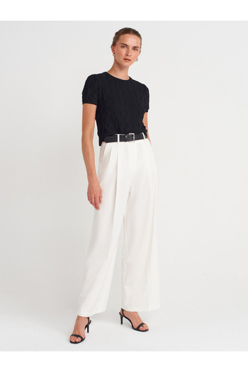 Dilvin 72149 Belted Double Pleated Trousers-White