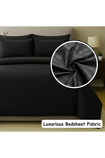 View star Viewstar 6 Pcs King Size Bedding Set (Black) – 1 Fitted Sheet, 1 Quilt Cover, 4 Pillowcases