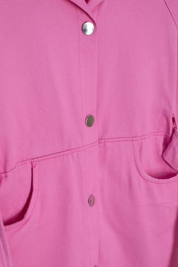 Cansın Mini Pink Snap Closure Belted Girl's Linen Dress 20694