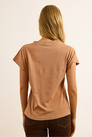 Olalook Women's Camel Bat Cotton Combed Cotton T-Shirt Tsh-19000934