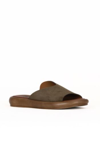 Bueno Shoes Khaki Alf Suede Women's Flat Slippers 01We3104