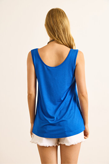 Olalook Women's Saks Blue Front Back U Strap Bell Viscose Blouse Blz-19003066