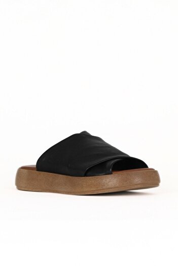 Bueno Shoes Black Leather Women's Flat Slippers 01We1900