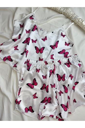 ROZENİN LINGERIE Adjustable Strap Satin Pajama Set