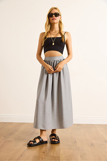 Olalook Women's Gray Pocketed Flowy Long Ayrobin Skirt Etk-19000345