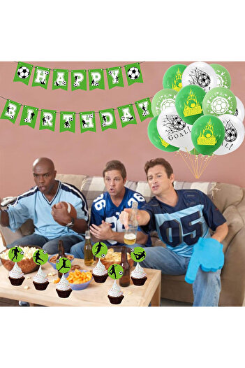 Smileh birthday set, football theme, green/white/black, latex/paper 35 pieces