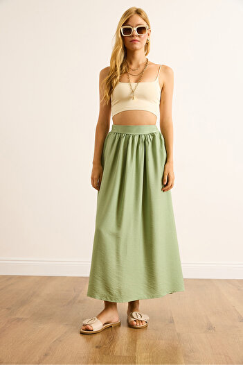 Olalook Women's Green Pocketed Flowy Long Ayrobin Skirt Etk-19000345