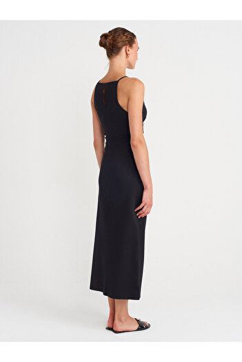 Dilvin 91502 Rochie Midi cu guler Halter-Negru