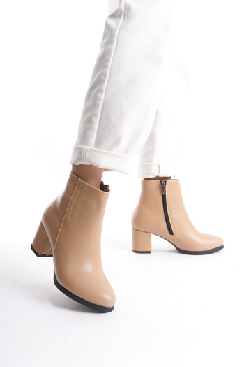 LUPİN SHOES Γυναικείες κοντές μπότες με τακούνι Rohana Nud Skin