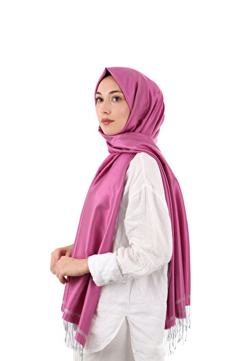 Bursa İpek Fuchsia Gray Double Sided Silk Shawl