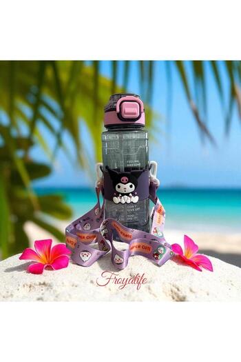 froyalife Kuromi Quality Drinking Bottle with Straw - Daily Sports Water Bottle - School Children's Water Bottle with Colorful Neck Strap 800 ml