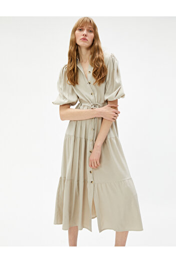 Koton Midi Drawstring Shirt Dress