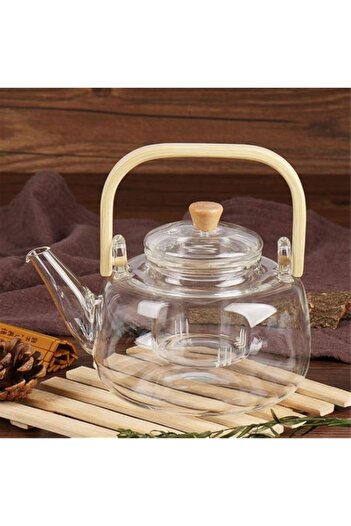 Generic MBZL Teapots Hand-made Glass Kettle Bamboo Handle Pot Glass Strainer Teapot Tea Kettle Tea Set Flow